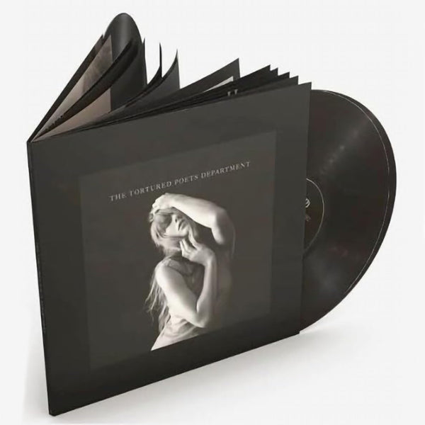 Taylor Swift – The Tortured Poets Department "The Black Dog" Includes 24 Pg Book Bound Jacket with Unique Photos & Three Handwritten Lyrics Includes Bonus Song Pressed on Ink Black Vinyl 2 LP Set